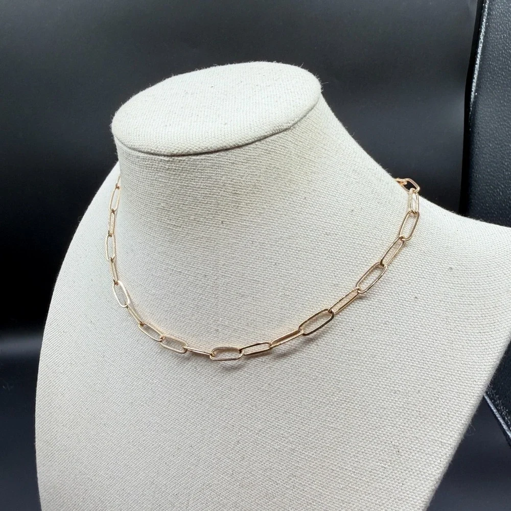 Rose Gold Tone Paperclip Chain Necklace Toggle Clasp Minimalist Modern Jewelry